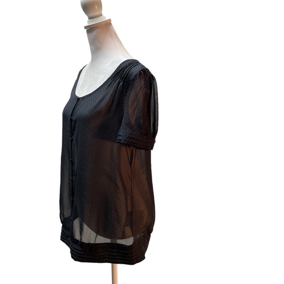 de. corp by Esprit Urban Casual Black with White Polka Dot Short Sleeve Top M - Picture 2 of 13